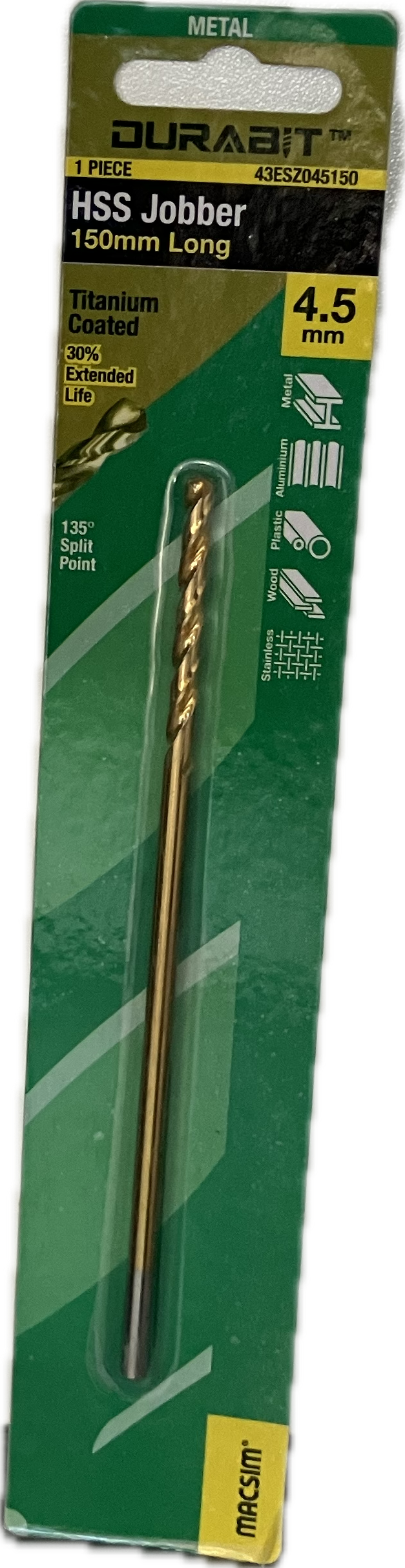 MACSIM DURABIT HSS JOBBER DRILL BIT- 150MM (HANG PACK OF 1)