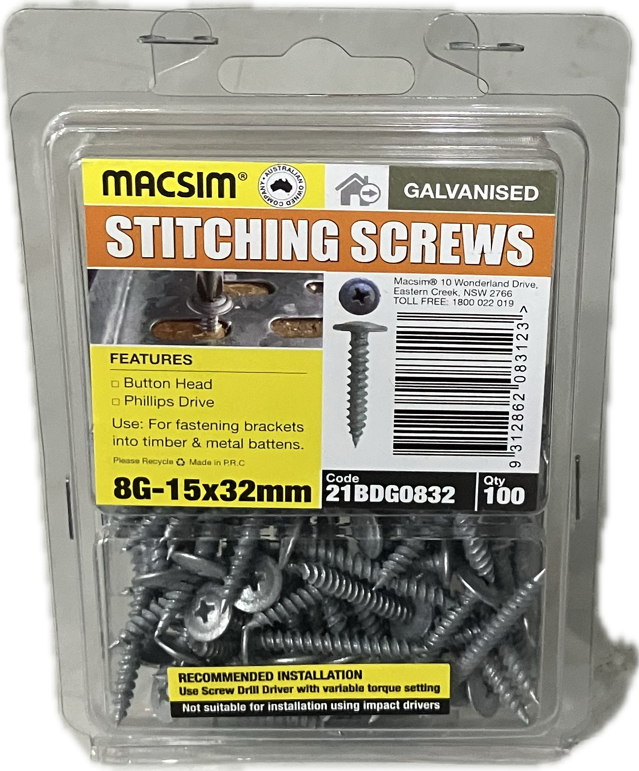 STITCHING SCREWS- 8G (BLISTER PACK OF 100)