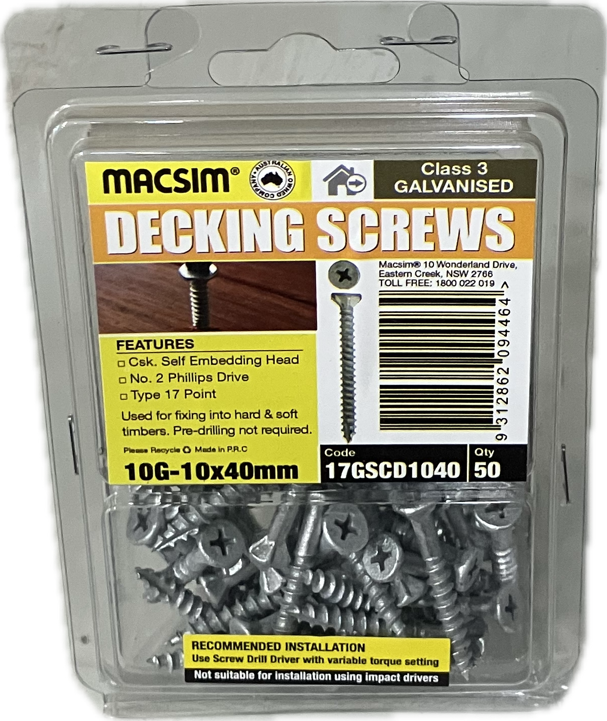 GALVANISED SELF EMBEDDING SCREW- 10G (BLISTER PACK OF 50)