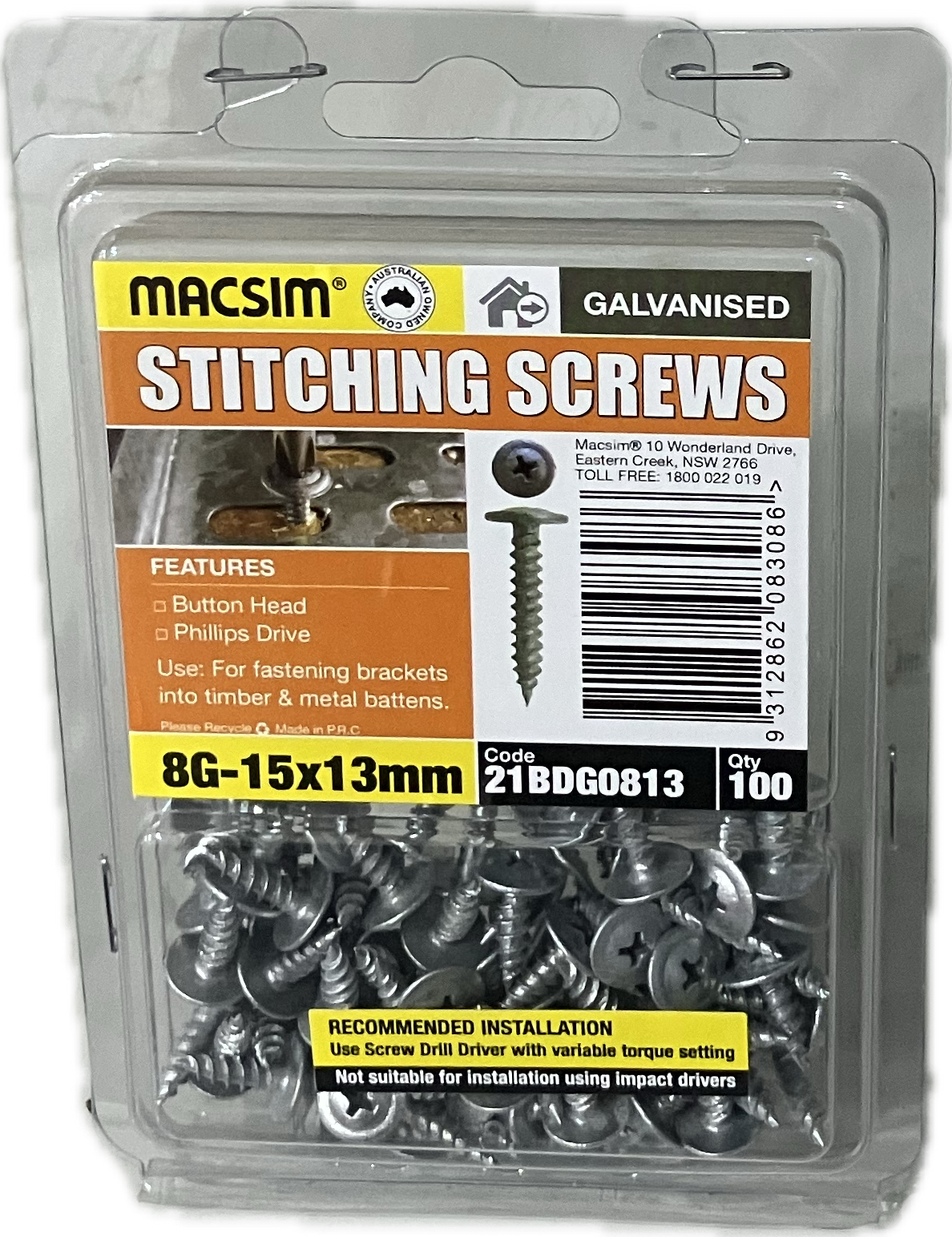 STITCHING SCREWS- 8G (BLISTER PACK OF 100)