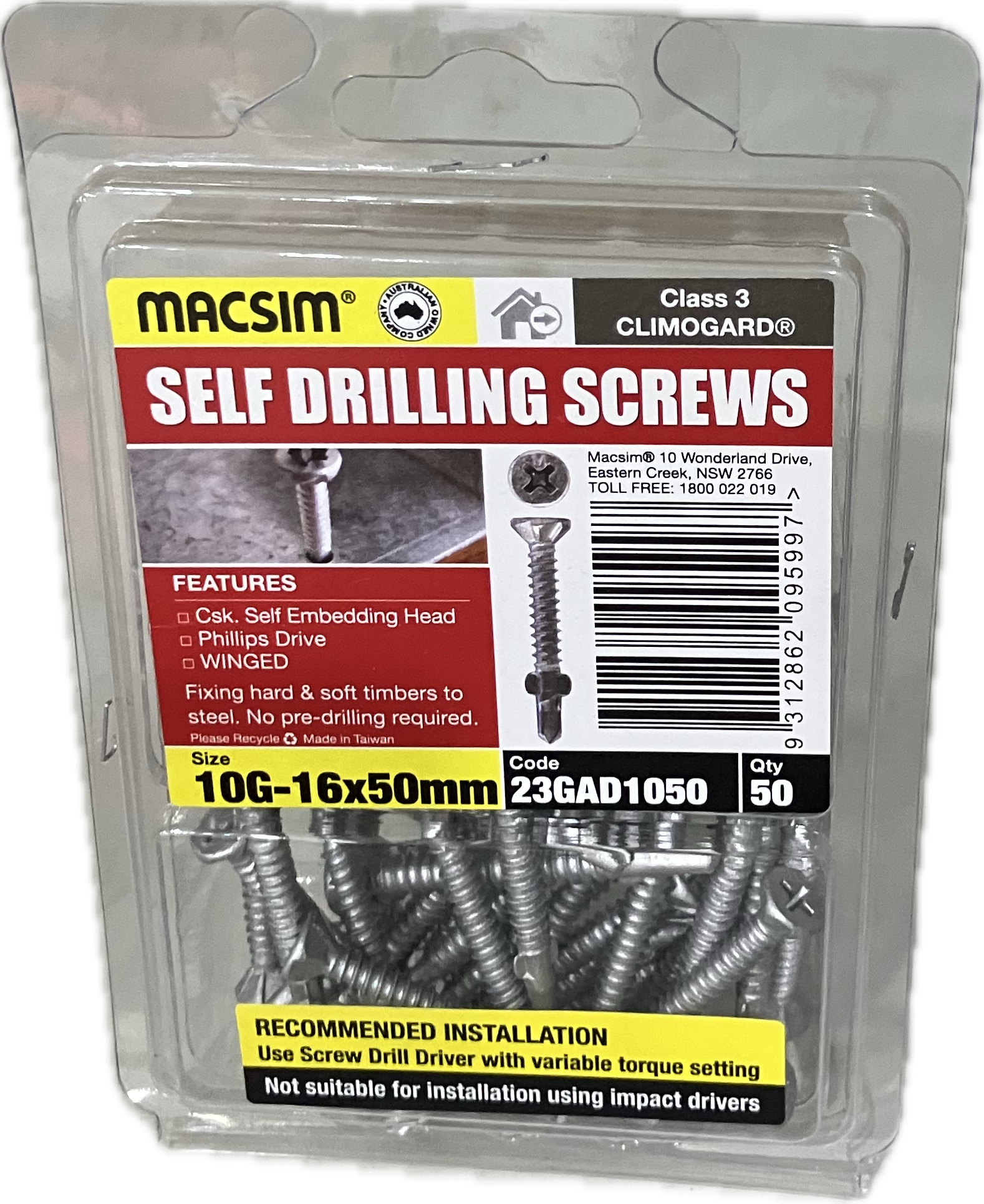 SELF DRILLING SCREWS- 10G (BLISTER PACK OF 50 AND 100)
