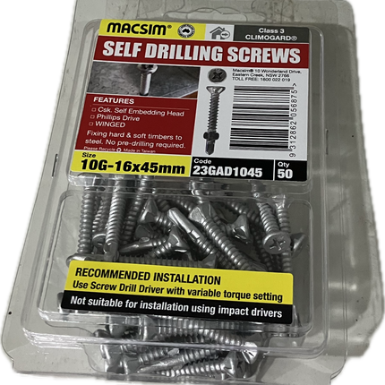 MACSIM SELF DRILLING COUNTERSUNK SELF EMBEDDING HEAD PHILLIPS DRIVE WINGED CLIMOGARD 10G SCREW (BLISTER PACK OF 50 AND 100)