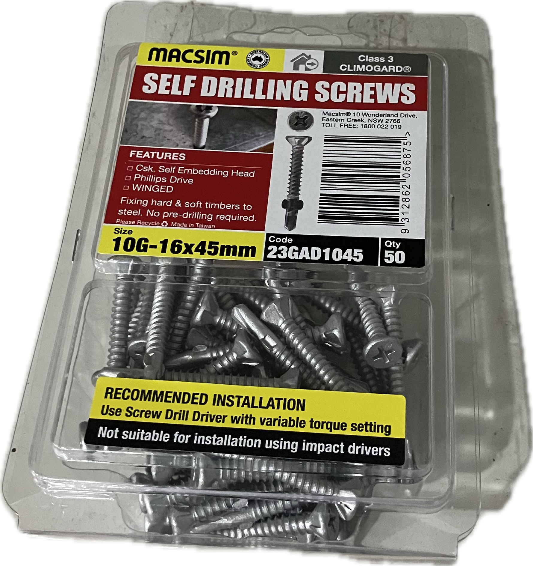 SELF DRILLING SCREWS- 10G (BLISTER PACK OF 50 AND 100)