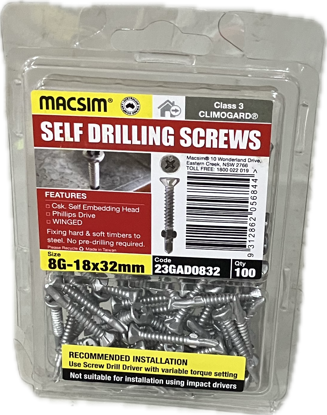 SELF DRILLING SCREWS- 8G (BLISTER PACK OF 100)