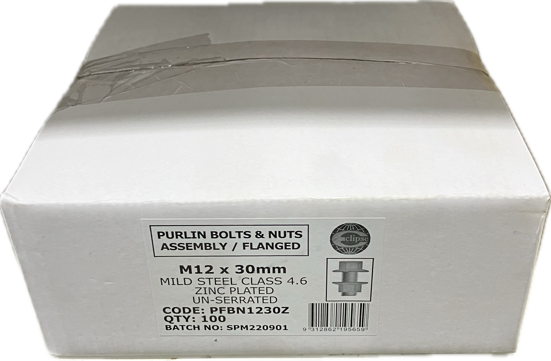 FLANGED PURLIN BOLT- 4.6 M12x30MM [BOX OF 100]