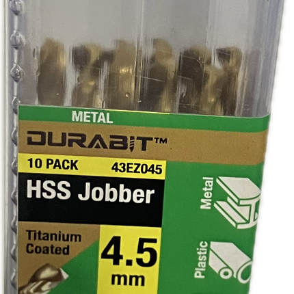 MACSIM DURABIT HSS JOBBER TITANIUM COATED DRILL BIT (BLISTER HANG PACK OF 10)