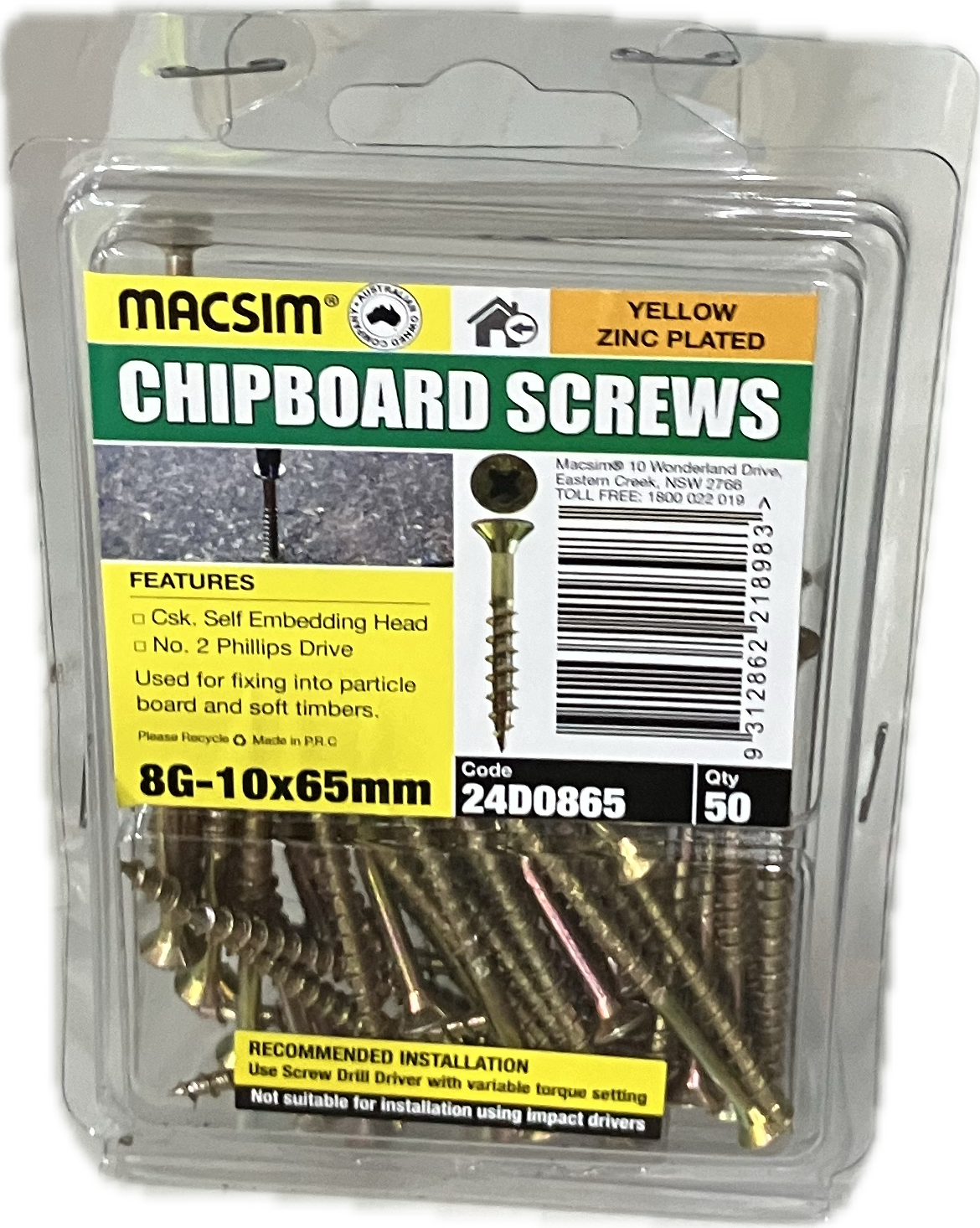 CHIPBOARD SCREWS- 8G (BLISTER PACK OF 100 AND 50)