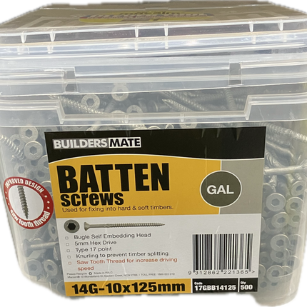 MACSIM BATTEN SCREW T17 C3 14Gx125MM (BOX OF 500)