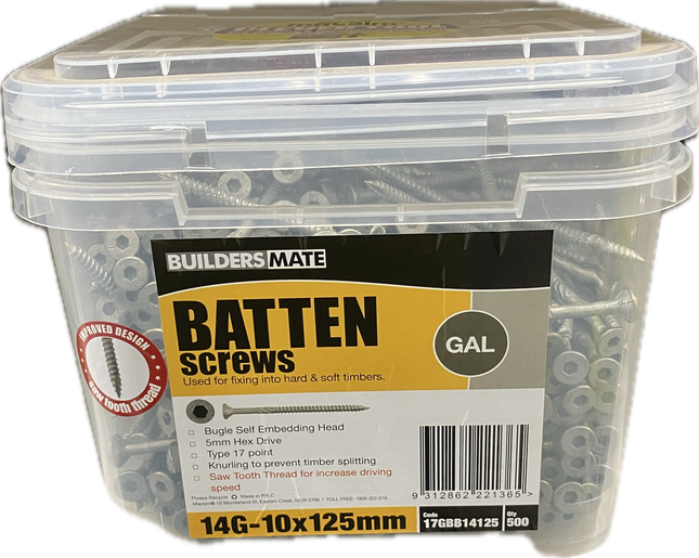 MACSIM BATTEN SCREW 14Gx125MM- (BOX OF 500)