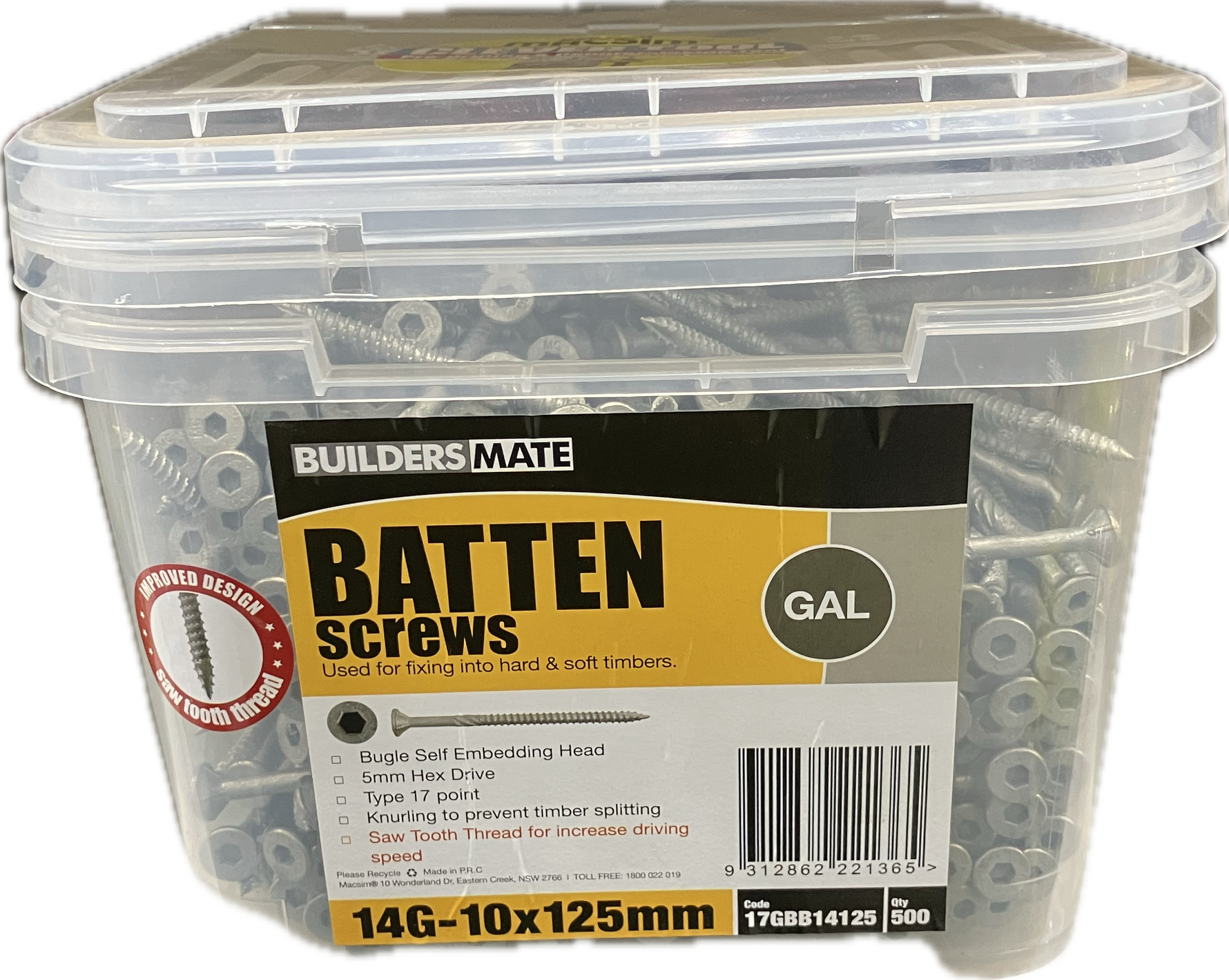 MACSIM BATTEN SCREW 14Gx125MM- (BOX OF 500)