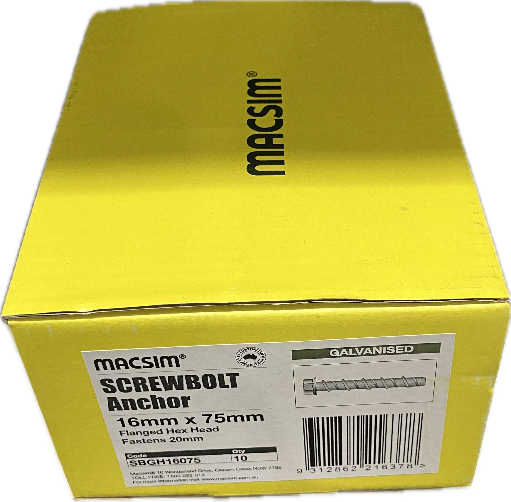 MACSIM GALVANISED SCREWBOLT- 16MM