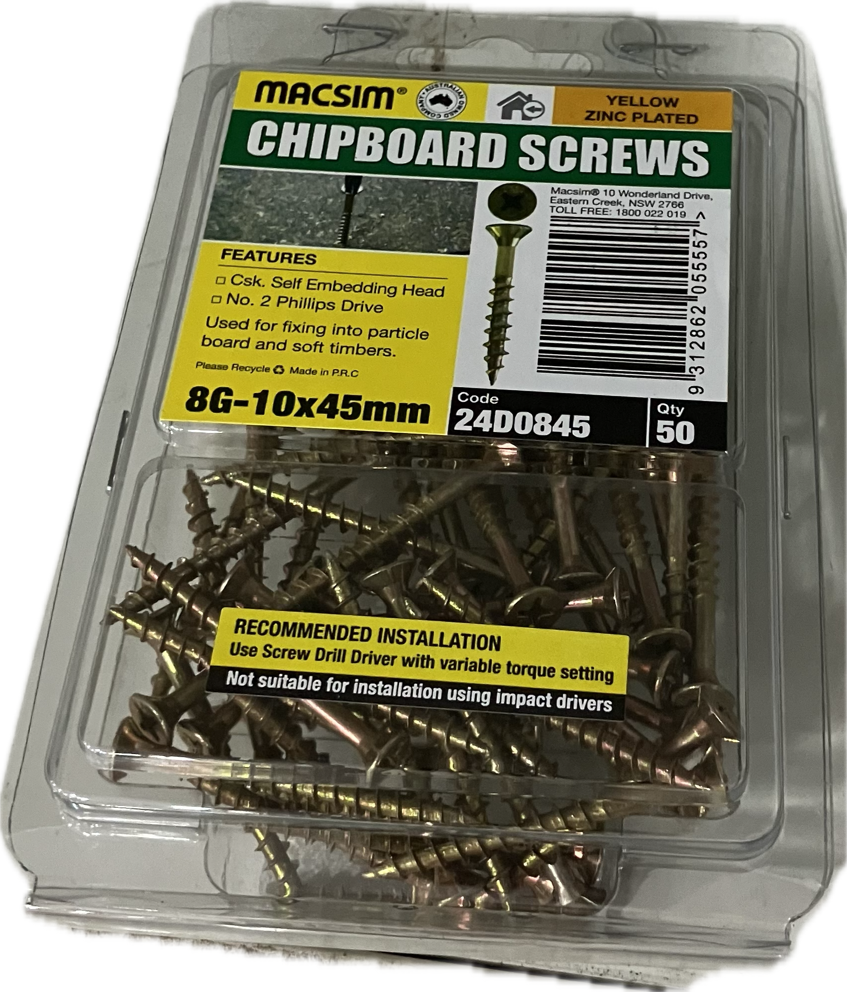 CHIPBOARD SCREWS- 8G (BLISTER PACK OF 100 AND 50)