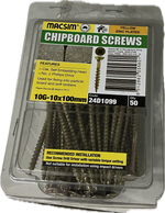 CHIPBOARD SCREWS- 10G (BLISTER PACK OF 50)