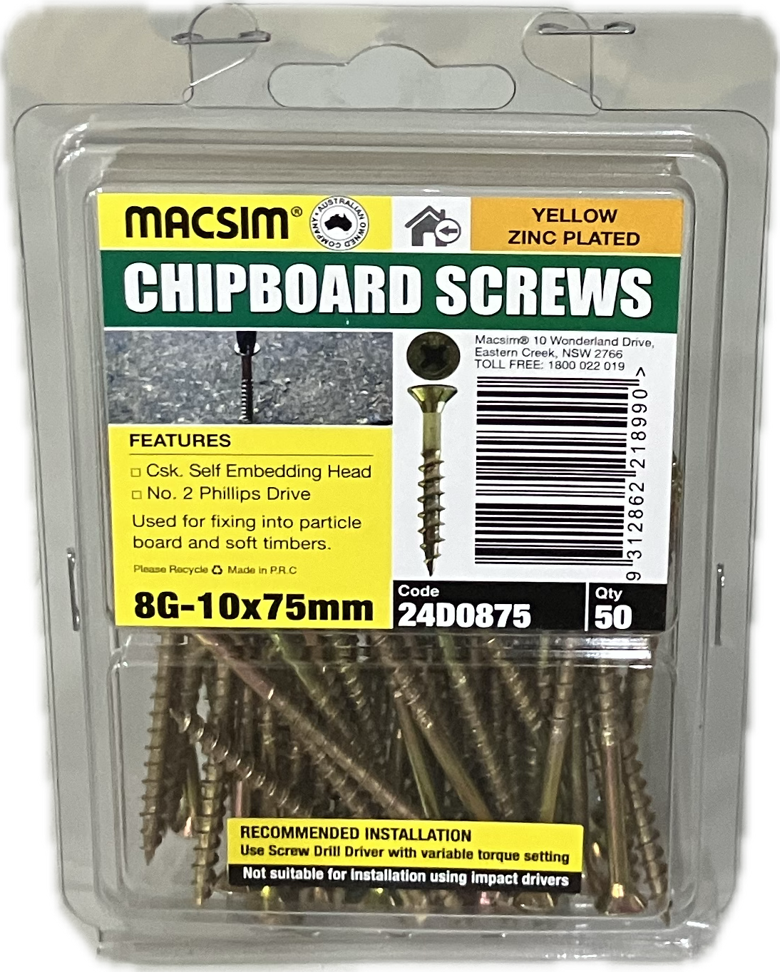 CHIPBOARD SCREWS- 8G (BLISTER PACK OF 100 AND 50)