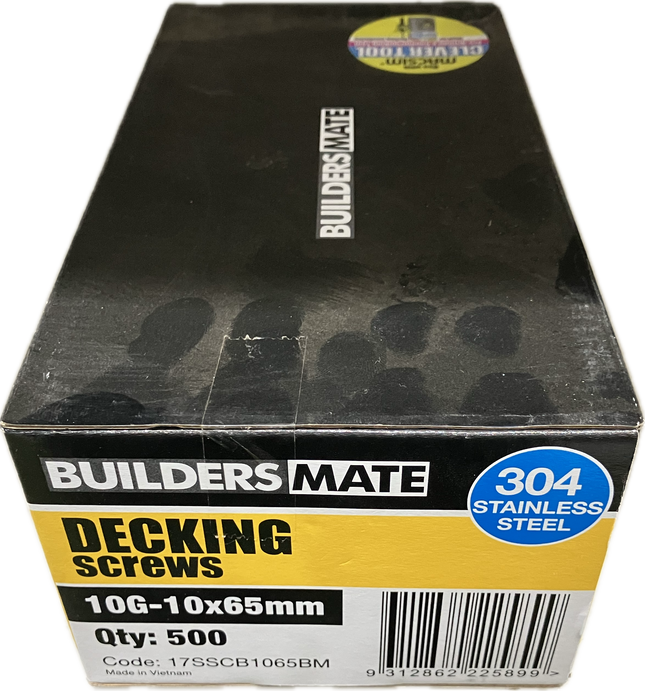MACSIM BUILDERS MATE DECKING COUNTERSUNK SELF EMBEDDING HEAD SQUARE DRIVE T17 304 STAINLESS STEEL SCREW 10G-10x65MM (BOX OF 500)