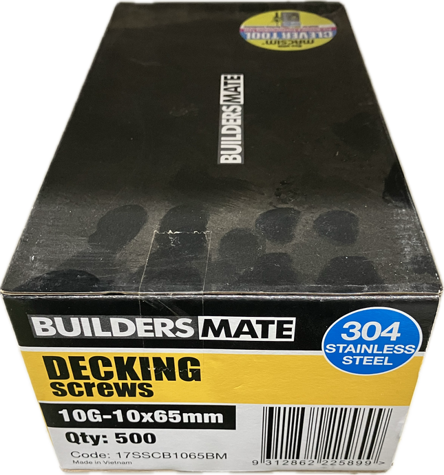 BUILDERS MATE DECKING SCREW 10G-10x65MM (BOX OF 500)