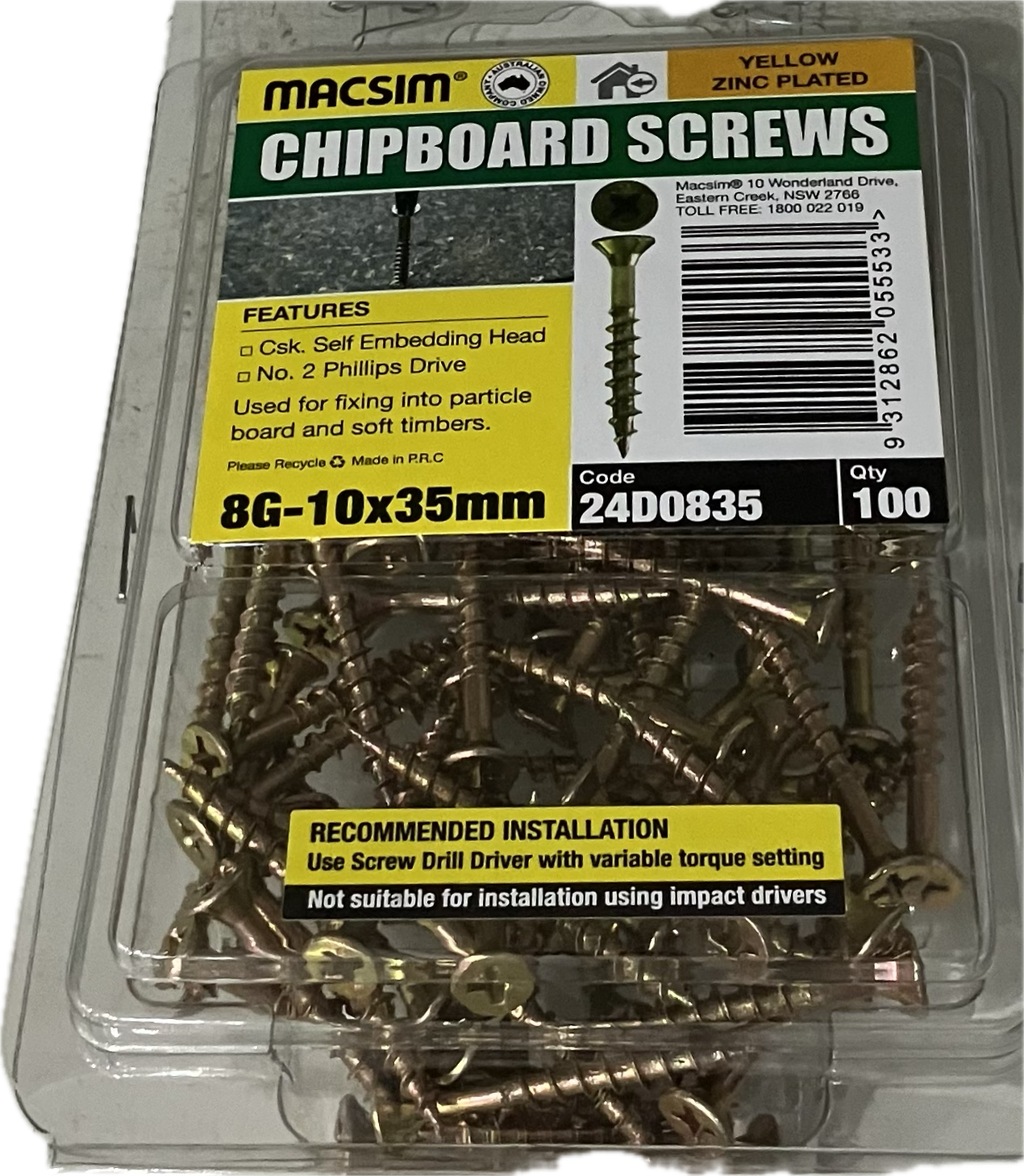CHIPBOARD SCREWS- 8G (BLISTER PACK OF 100 AND 50)