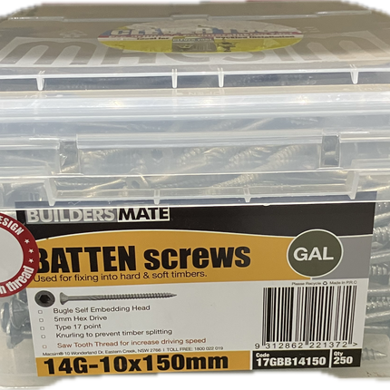 MACSIM BATTEN SCREW T17 C3 14Gx150MM (BOX OF 250)