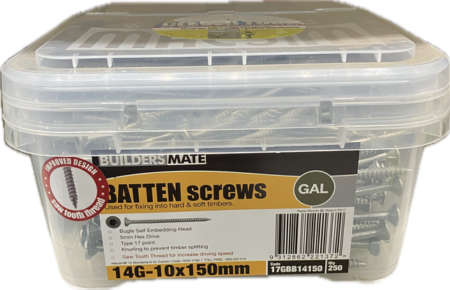 MACSIM BATTEN SCREW 14Gx150MM- (BOX OF 250)