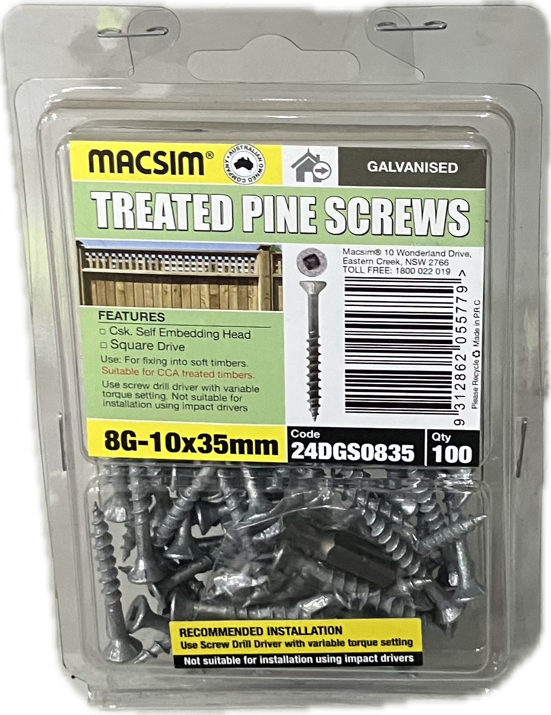 GALVANISED TREATED PINE SCREWS- 8G (BLISTER PACK OF 100 AND 50)