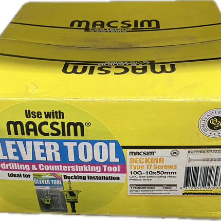 MACSIM DECKING COUNTERSUNK SELF EMBEDDING HEAD T17 C3 SCREW 10G-10x50MM (BOX OF 1000)