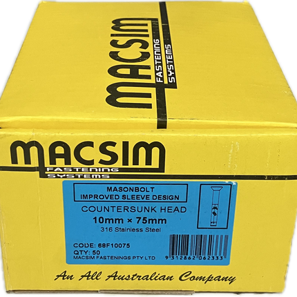 MACSIM MASONBOLT ANCHOR COUNTERSUNK HEAD-SLOT RECESS 316 STAINLESS STEEL