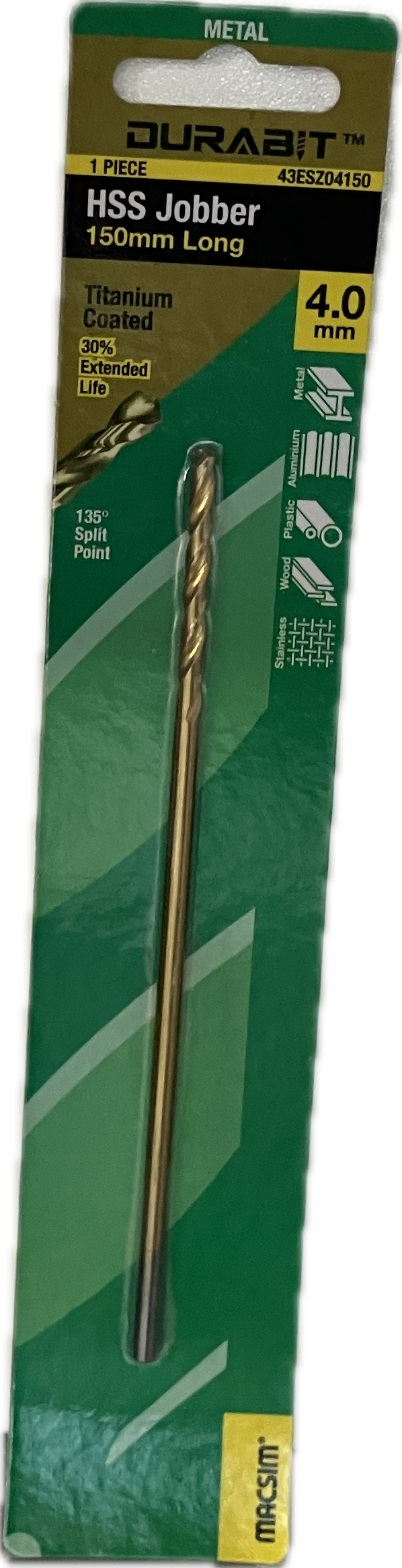 MACSIM DURABIT HSS JOBBER DRILL BIT- 150MM (HANG PACK OF 1)