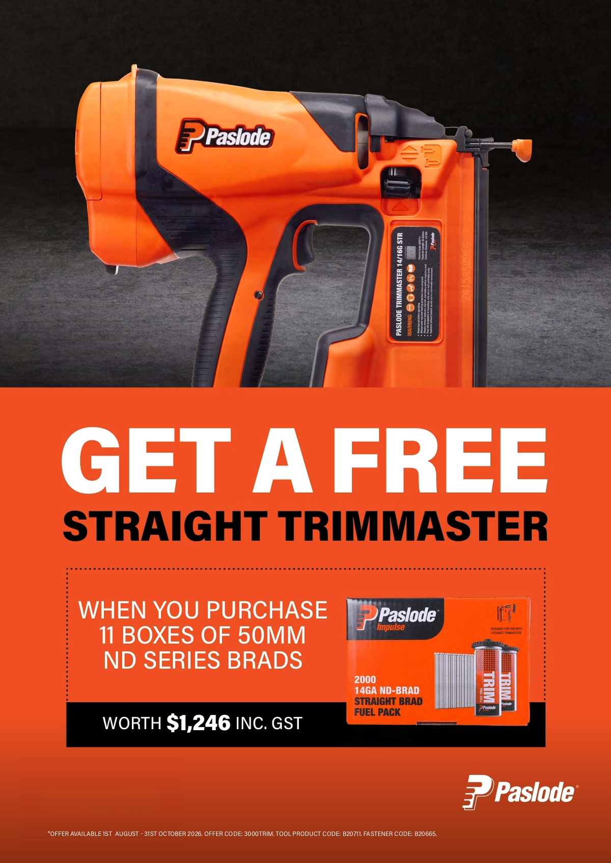 Trimmaster Deal: 11 × 50mm ND Series Brads + FREE Straight Trimmaster