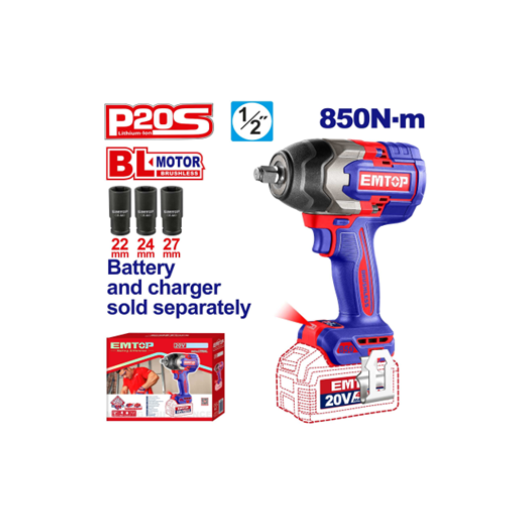 CORDLESS IMPACT WRENCH- 850N.m