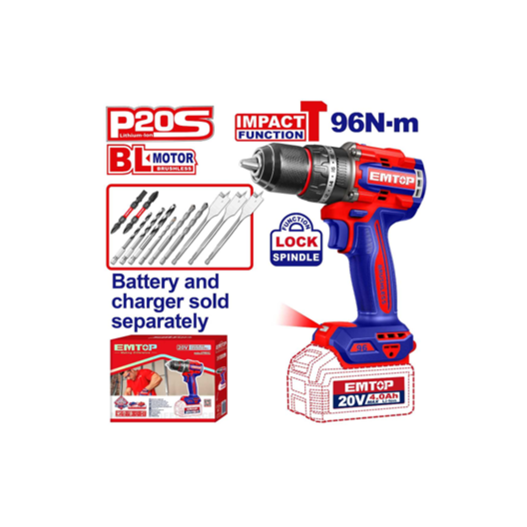 BRUSHLESS CORDLESS IMPACT DRILL- 96N.m