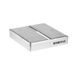 A silver-colored T-Blade Post Support Cap with the VUETRADE logo engraved on the side.