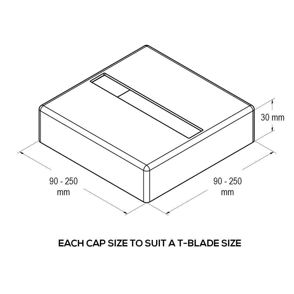 VUETRADE CONCEALED T-BLADE CAPS  90x90mm