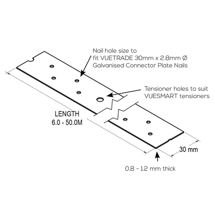 VUEBRACE PUNCHED BUILDER’S STRAPPING- 30m