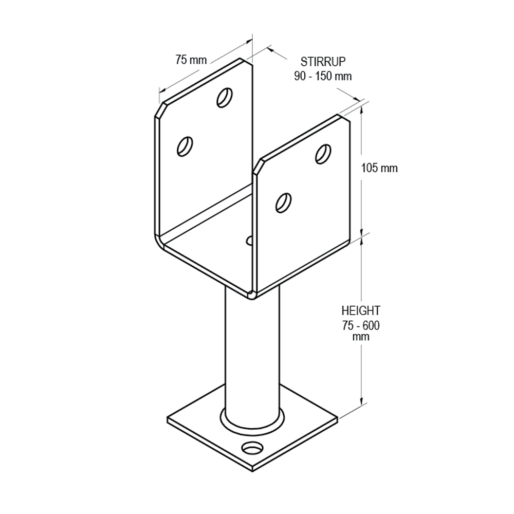 VUETRADE FULL STIRRUP POST SUPPORTS 130 x 100mm