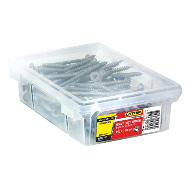 Otter 100 Pack 14G X 125mm Batten Bugle Screw T17 Galv BBEG141253